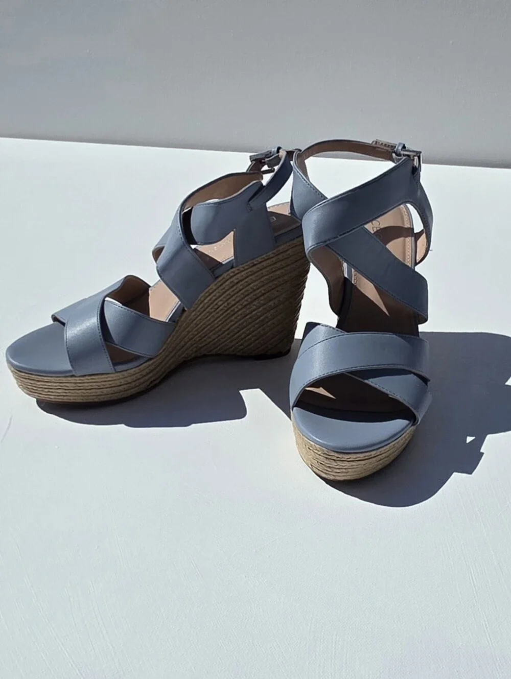 BCBGeneration Wedge Sandals Size 7.5 — Light Blue Strappy Espadrille Nw/oTags